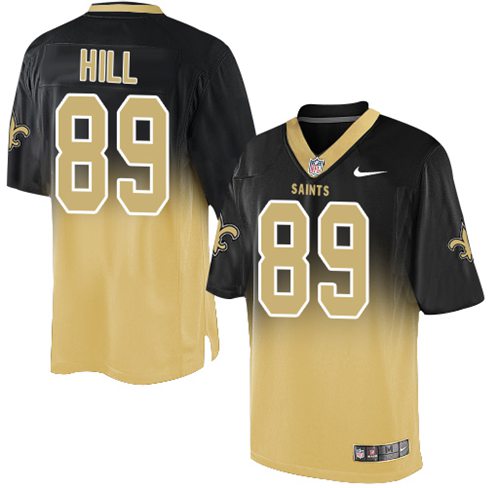 Nike Saints #89 Josh Hill Black/Gold Men's Stitched NFL Elite Fadeaway Fashion Jersey - Click Image to Close